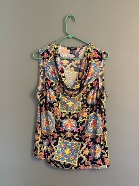 Chaps Black Multi Floral Cowl Neck Sleeveless blouse